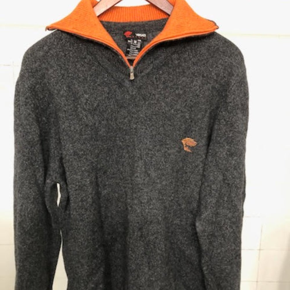 MENS LUXURY VERSACE SPORT KNIT HALF ZIP UP SWEATER MADE IN ITALY